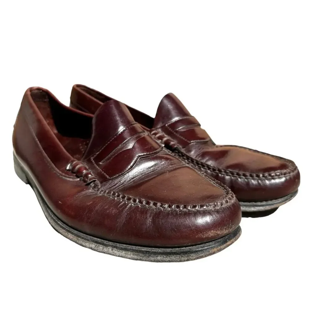 Allen Edmonds Randolph Penny Loafers Stacked Heel Leather Cordovan Burgundy 7.5D - Picture 2 of 9